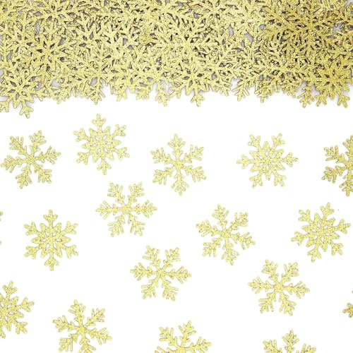 Gleemix 100 Stück Glitzer Schneeflocken Deko Konfetti, Gold Weihnachts Tischdeko, Klein Streudeko Konfetti, Schneeflocke Weihnachten Deko für Hochzeit,Geburtstag,Neujahr,Winter Frozen Party,3,2 x2,8cm