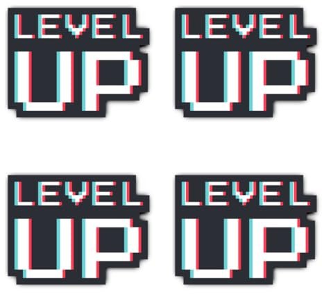 Aufkleber: 75 mm, 4 Stück - großer LEVEL UP Gaming Sticker im Retro Pixel Look für Konsole & Laptop