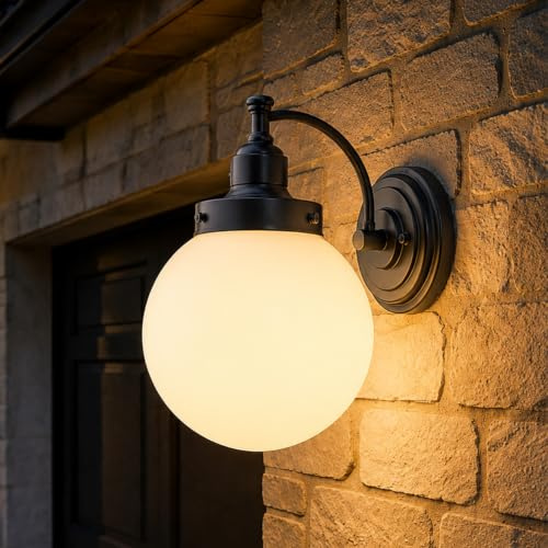 FTL Wandlampe Aussen Glaskugel, Industrial Außenwandleuchten, E27 Gartenwandleuchte, Ausenbeleutung Hauswand, Retro Außen Laterne Wandleuchte für Eingangstür, Garage, Terrasse, IP44 Wasserdicht