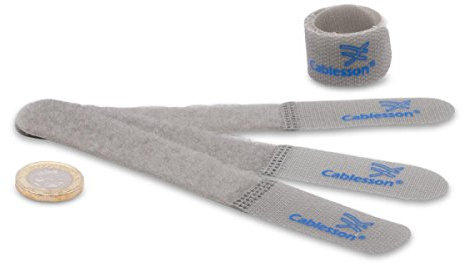 Cablesson - Slim Pack - Reusable Releasable Hook and Loop Nylon Self-Gripping Cable Ties - Straps and Keep wire cord tidy - Cable Management for Laptop, PC, TV and more - Pack of 20 (Grey)
