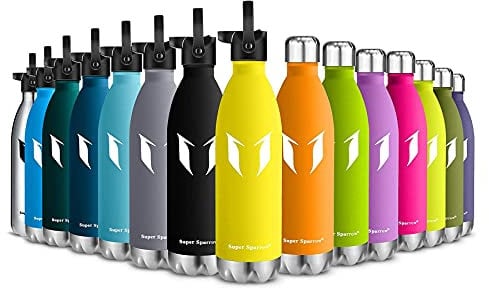 Super Sparrow Gourde Isotherme - 750ml - Bouteille Isotherme + Paille (2 Bouchons) - Bouteille d’eau isolée sans BPA - Anti-fuite Gourde Inox pour Sport, Gym, Voyage, Randonnée, Enfant