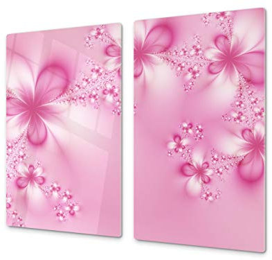 Asse da cucina in VETRO temperato – Tagliere in vetro – pezzo UNICO (60x52 cm) o DUE pezzi (30x52 cm ognuno); D06 Serie Fiori: Arte astratta 15