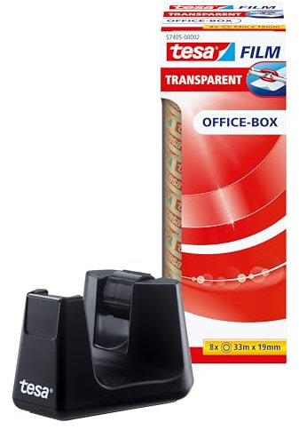 tesa Easy Cut SMART Tape Dispenser for Tables - Compact Tabletop Dispenser with Anti-Slip Technology for Adhesive Tape, incl. 8 rolls of tesafilm transparent