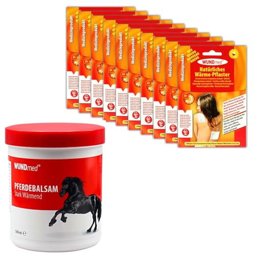 Set 1x Pferdesalbe 500ml & 10 Stück Wärmepflaster 13x9,5 cm Pferdesalbe Wärmepad Rücken Nacken Sportgel Wärmekissen Wärmetherapie Verspannung