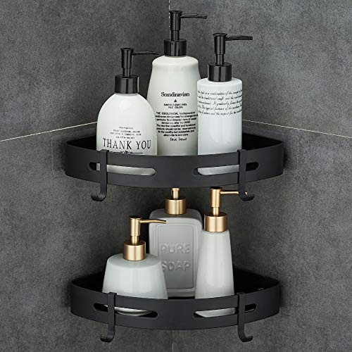 Hoomtaook Adhesive Corner Shelf Bathroom Shower Caddy Organizer for Kitchen Toilet No Drilling 2-Tier Bathroom Corner Shelves Shower Caddies