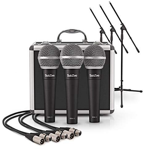 SUBZERO SZM-11 Dynamic Microphone 3 with Case, Stands & Cables