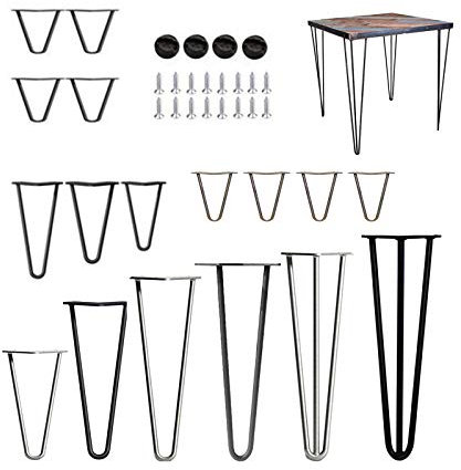 4x Haarnadel Tischbeine Möbelfüße Tischgestell Hairpin Leg 16 Zoll(41cm) Länge 2 Streben 10mm Dicke Schwarz Haarnadelbeine DIY inkl. Anti-Rutsch-Bodenschoner + Schrauben