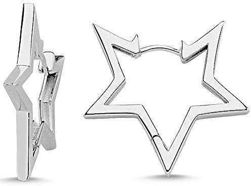 Vinani Damen Ohrringe 925 Silber - Klapp-Creolen Stern glänzend - aus 925 Sterling Silber für Frauen - 2CSR