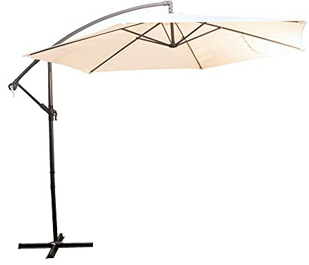 Alfresia 3 Metre Hanging Cantilever Parasol - 3M Garden Hanging Umbrella for Outdoor Patio, Water Resistant, UV Protected, Hand Crank Mechanism, Air Vent, Flexible Sun Shade, Natural