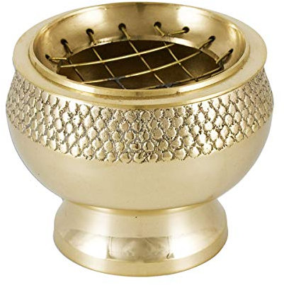 NKlaus Räucherschale massiv Messing mit Sieb abnehmbar Ø6cm Weihrauchschale Gold für Weihrauch Kräuter und Harze 5cm Hoch Dekoration 2175