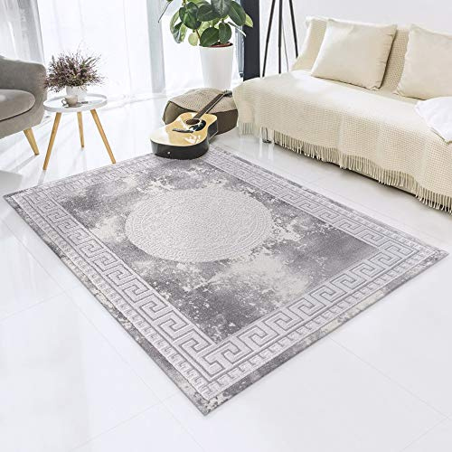 Impression Teppich Wohnzimmer Deko - Kurzflor Teppich im Vintagelook Öko-Tex zertifizierter - Hellgrau-authentisch - Größe 200x280