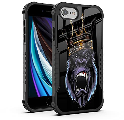 FJyuanqi for iPhone SE 2022/2020 Case Men Women, The Fiery Gorilla King Design Shockproof Anti-Scratch Drop Soft Silicone TPU Bumper PC Backplane Protection Case for iPhone 7/8/6/6s/SE 3rd 2nd