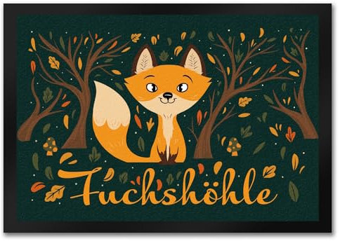 Fußmatte in 35x50 cm mit niedlichem Fuchs im Wald und Herbst Motiven - Fuchshöhle als Geschenk im Comic Design für Kinder oder Erwachsene die Ihr Zimmer lieben wie eine Fuchshöhle