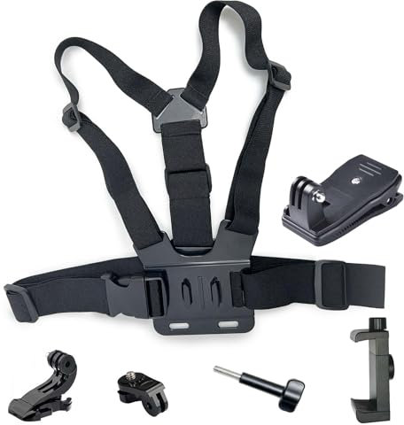JAMUILS Brustgurthalter und Rucksack-Schultergurt-Halterung mit Handy-Clip Action Kamera Zubehör Kompatibiel mit GoPro DJI OSMO Insta360, Kompatibiel mit iPhone 15 14 13 12