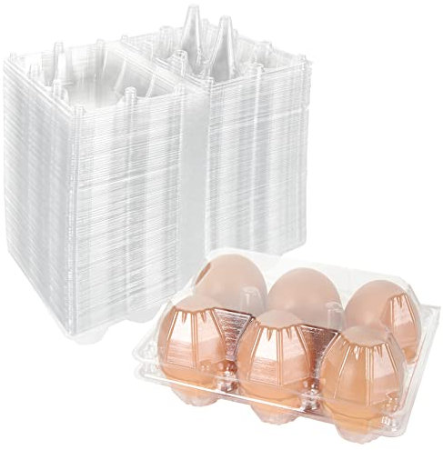 DIRBUY Lot de 100 boîtes à œufs en plastique pour 6 œufs – Parfait pour pâturage familial, épicerie, poulailler, stockage au réfrigérateur