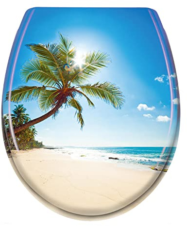 Froadp Lunette de toilette avec abattant de toilette ovale à fermeture douce en plastique dur antibactérien pour toutes les toilettes standard, installation et nettoyage faciles (plage ensoleillée)