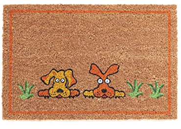 Coco & Coir Door Mats Indoor/Outdoor | Non Slip Dog Design Entrance Welcome Mat (Doggy Doggy 40cm x 60cm)