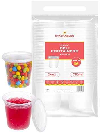 STACKABLES Premium 36-Piece Food Storage Container Set - Reusable, Leakproof, and Microwave/Freezer Safe 24oz (709ml) Plastic Containers with Lids - Ideal for Meal Prep and Easy Kitchen Organization