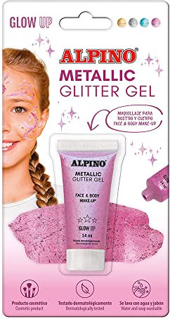 Metallic Glitter Gel Alpino Festa rosa | Gel viola metallizzato con base rosa| Viola liquida | Trucco viso liquido per feste, Carnevale, Halloween | Pittura facciale adatta a bambini e adulti