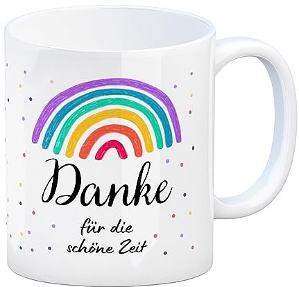 Regenbogen Kaffeebecher mit Spruch Danke für die schöne Zeit Tasse für ErzieherInnen zum Abschied Regenbogen Tasse Kaffeetasse Verabschiedung Danke sagen niedlich