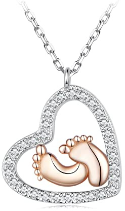 Qings Collar Madre e Hija Plata de Ley 925 Colgante de Corazón Collar de Mamá con Pies de Bebé Regalo de Joyería del Dia de la Madre para Mujeres de Mamá Abuela