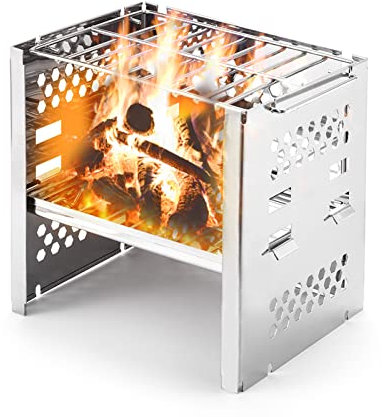 Lixada Camping Holzofen, Tragbar Hobo Kocher, Faltbar Campingherde für Outdoor Grill Klappbar, Edelstahl BBQ-Grillofen für Rucksackreisen, Campingkocher für Outdoor-Picknick, Wandern, BBQ
