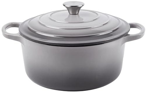 6 Quart Dutch Oven Enameled Cast Iron with Lid - Big Dual Handles - Oven Safe up to 500°F - Classic Round Pot for Versatile Cooking Light Gray