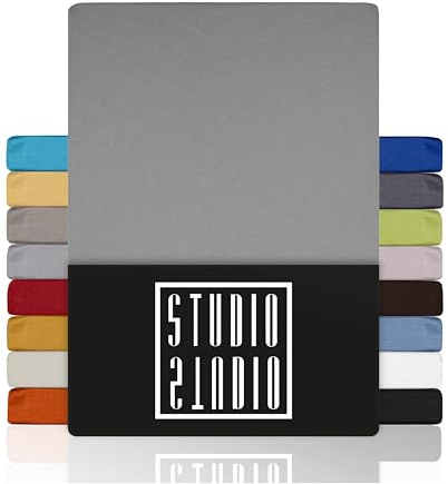 STUDIO Basic Spannbettlaken 90x190cm – Jersey-Spannbetttuch aus 100 % gekämmter Baumwolle – Silber – Öko-Tex Zertifiziert, bügelfrei & elastisch – für Matratzen 15–25 cm