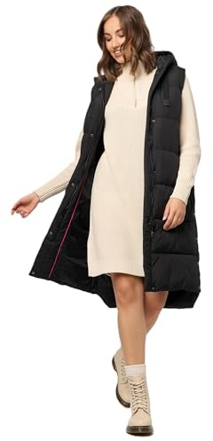 MARIKOO Damen Weste Steppweste lang gesteppte Übergangsweste Kapuze warm B967 [B967-Sayor-Schwarz-Gr.XL]