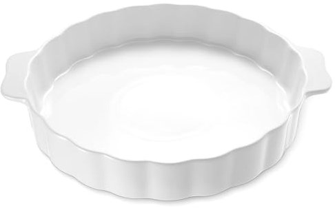 Samsle Ceramic Pie Pan For Baking,13Inch Round Baking Dish With Double Handle,Pie Plate With Ruffled Edge-Microwave, Dishwasher, and Oven Safe