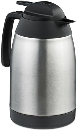 Relaxdays Isolierkanne aus Edelstahl, Warmhaltekanne für Tee, Kaffee, Thermo-Kaffeekanne, 1,5 Liter, mit Griff, Silber