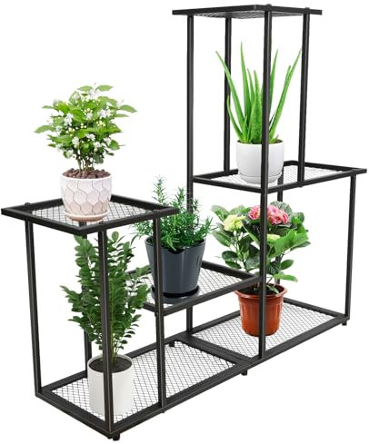 HUOLE Étagère à 4 étages en métal pour Pots de Fleurs - pour intérieur ou extérieur-Support Plantes Pour Intérieur, Extérieur-Meuble Plante Convient Pour Les Cadeaux-85*25*82 cm-noir