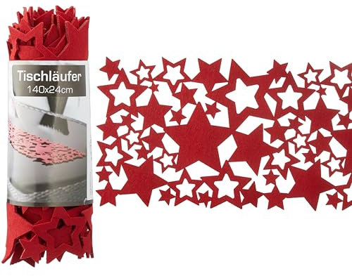 MC-Trend Filz Tischläufer „Sternennacht“ 140 x 24 cm aus 3 mm starkem Filz Tischdecke Tischdeko Unterlage Tischband Platzdeckchen für Weihnachten (rot)