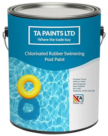 T A Paints Ltd Swimming Pool Paint Waterproof Rubber Pool High Chemical Protection Gloss Pool & Pond Chlorinated Rubber Coating (1 LITRE, White)