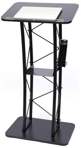 MNBVH Schwarzes, Gebogenes Podium, Bodenstehendes Metall-rednerpult Mit Getränkehalter – 40 X 60 X 120 cm, Podiumsständer, Kanzel Für Den Bürogebrauch | Stilvolles Und Robustes Rednerpult