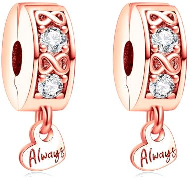 Rimgoris Argento 925 Charm per donna Bracciali Collana Rosa Glod cuore gemme clip Dangle Charm regalo 2 confezioni