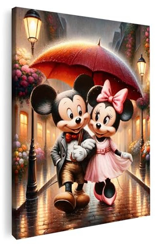 Artmazing | Mickey Minnie Regen Bild Bunt | S-Art Bilder Modern | Coole Wandbilder Wohnzimmer | Wandbild Deko XXL | Leinwand XXL
