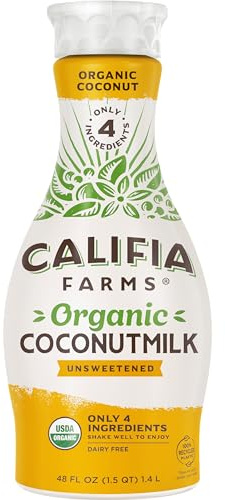 Califia Farms - Organic Unsweetened Coconut Milk, 48 Oz, Dairy Free, Vegan, Plant Based, Non GMO, Low Calorie, USDA Organic