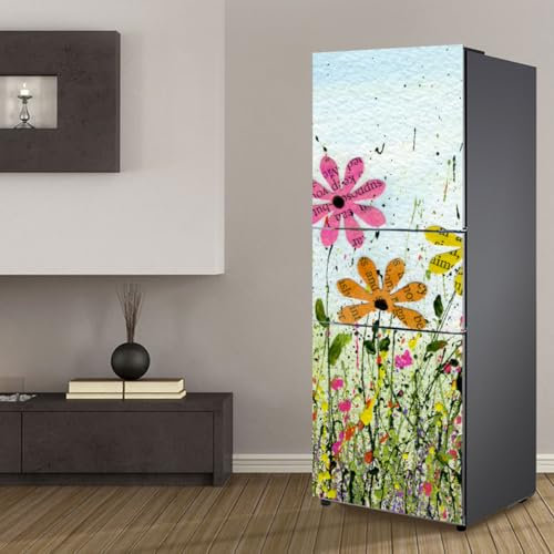 Targawerelax Fridge wraps kitchen fridge stickers cover full doors, fridge sticker full covering door fridge covers decor, freezer skins wall stickers for kitchen decal, Alphabet petals flower