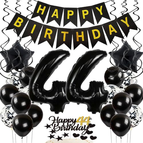 Feelairy Luftballon 44. Geburtstag Deko Männer, Geburtstagsdeko 44 Jahre Frauen, Schwarz Tortendeko Happy Birthday Deko 44. Geburtstag Frau, Ballon 44. Geburtstag Mann Party Dekoration Set