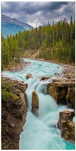 wandmotiv24 Türtapete Wasserfall, Fluss, Wald, Berge 100 x 200cm (B x H) - Dekorfolie selbstklebend Sticker für Türen, Türfolie, Aufkleber, M1427