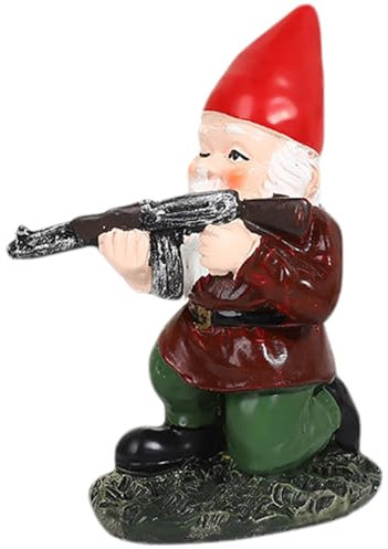 Hperu Funny Garden Gnomes 3.9'' Tall Naughty Gnome Garden Gnome with Gun Statue Waterproof Resin Gnomes Decor for Patio, Yard, Lawn 2 Outdoor Statues