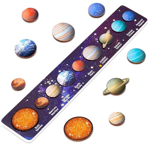 Montessori Space Toys for 3 4 5 6 Year Old Boys Girls, Solar System Planet Puzzle for Kids Wooden Space Puzzles for 3 4 5 6 Year Olds Birthday Gifts Toddlers Learning Educational Planet Toys Age 3 4 5