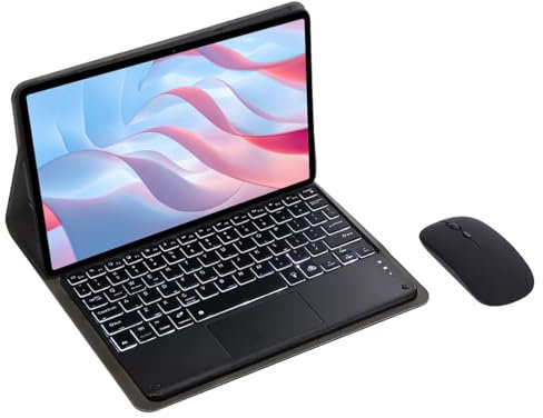 HLTOOP Tastaturhülle für Honor Pad X9 11,5 Zoll 2023, 7-farbige Bluetooth-Tastatur mit Touchpad, weiche TPU-Rückseite, Bluetooth-Maus, Schwarz