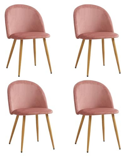 DEYARNA HOME Set di 4 Sedie da Pranzo in Velluto, Sedia da Cucina Moderna Imbottita con Gambe in Metallo, Sedie del Medio Secolo per Sala da Pranzo, Cucina, Soggiorno (Rosa)