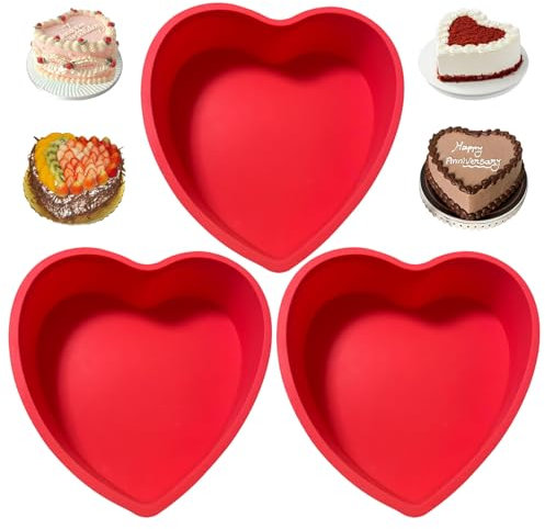 Katslyn Silicone Heart Shaped Cake Tin,3pcs 7 Inch Heart Shaped Cake Tin,Cake Baking Pan,Non-Stick Baking Tray,Quick Release Suitable Cakes, Pudding,Bread