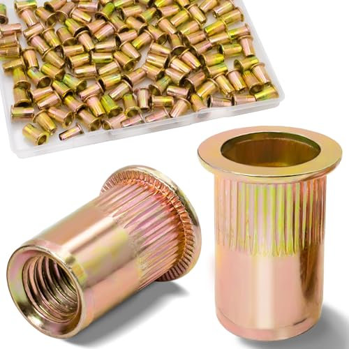 Vifmy 1/4-20 UNC Nietmuttern, 115-teilig, verzinkt, Flachkopf-Gewindeeinsatzmutternsatz aus Kohlenstoffstahl