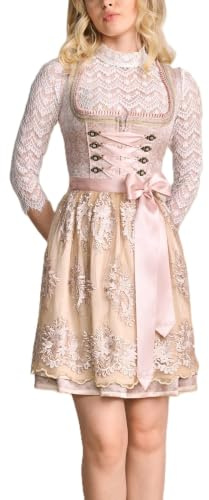 Krüger Damen Mini Dirndl Lunie, mit Schnürung, Balkonette Ausschnitt, 50 cm Rocklänge, Tracht, Volksfest