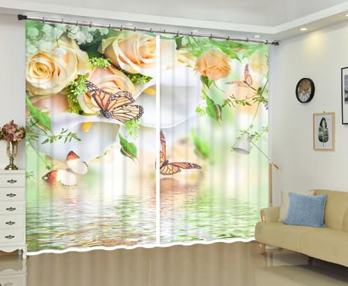 Mtddyyds Verdunkelungsvorhang Kinderzimmer 3D Bunt Blumen Schmetterlinge Blätter 280X260 Vorhänge Blickdicht - Gardinen Küche Ösenschal 2Er Set Für Wohnzimmer Schlafzimmer Fensterdekoration