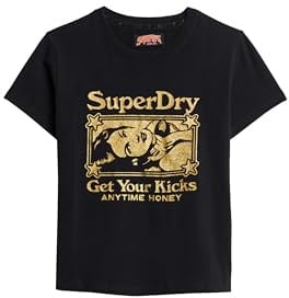 Superdry Damen Besonders figurbetontes Pop Archive T-Shirt Schwarz/Gold 40